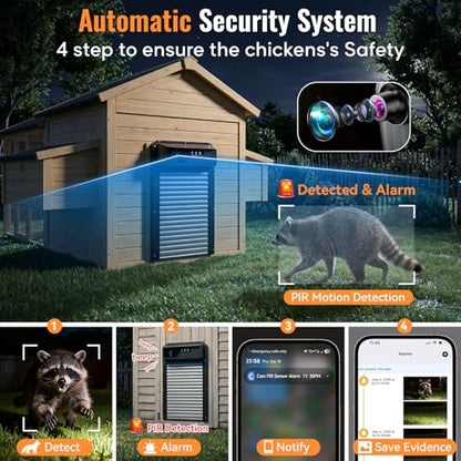 Automatic Chicken Coop Door with Timer and Remote Control, WiFi 1080P Camera Smart Roll-Up Auto Poultry Door, 7W Solar Powered, App Control, Anti-Pinch Safety, Predator Alarm - color: Black