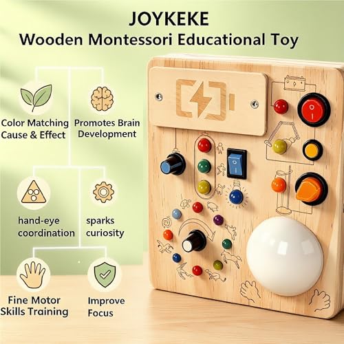 Montessori Busy Board, Slap-Activated LED Toy for 1-4 Toddlers | Sensory Switch Board, Fine Motor Skills Educational Learning Toy, Travel Friendly, Birthday & Holiday Gift for Boys Girls