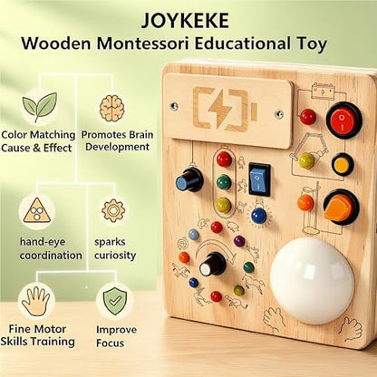Montessori Busy Board, Slap-Activated LED Toy for 1-4 Toddlers | Sensory Switch Board, Fine Motor Skills Educational Learning Toy, Travel Friendly, Birthday & Holiday Gift for Boys Girls