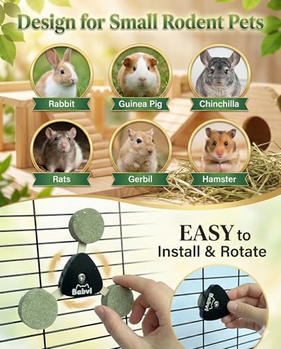 Hay Spinner Chew Toy with Treats,4Flavor Hay Cakes,Pet Dental Health Toys Cage Hanging Toy for Rabbits, Guinea Pigs,Chinchillas (Black)