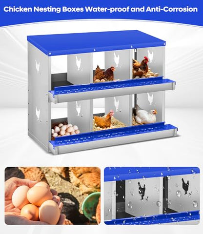 Chicken Nesting Box, 6 Compartment Metal Nesting Box,Wall Mount Chicken Nesting Boxes for Laying Eggs,Easy Egg Collection,6 Room Nest Boxes for Chickens - size: 6 Compartment Metal Nesting Box