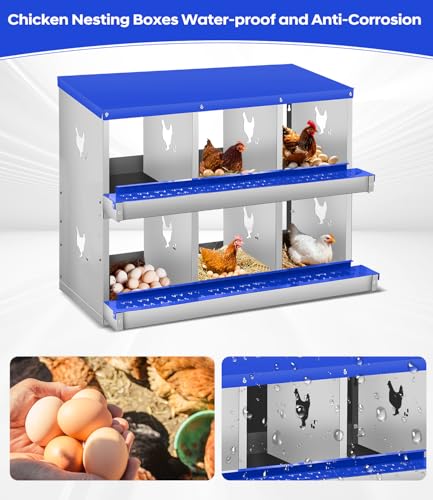Chicken Nesting Box, 6 Compartment Metal Nesting Box,Wall Mount Chicken Nesting Boxes for Laying Eggs,Easy Egg Collection,6 Room Nest Boxes for Chickens