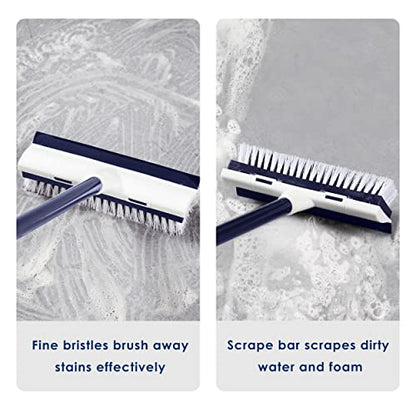 BOOMJOY Floor Scrub Brush with 50" Long Handle, 2 in 1 Scrape and Brush, Stiff Bristles for Cleaning Bathroom, Patio, Kitchen, Wall and Deck-Navy - color: Navy