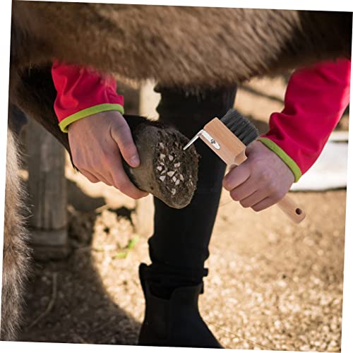 Horse Hoof Cleaning Brush Wooden Handle Cattle Hoof Trimmer and Horseshoe Tool for Grooming and Maintenance Comfortable Grip for Easy Use