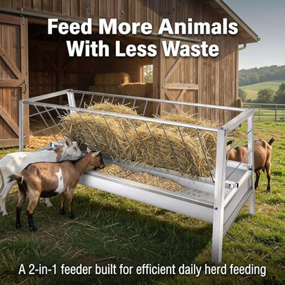 Outdoor Galvanized Goat Feeder, 2-in-1 hay Feeder and Enclosed Feed Trough Combo, Weather-Resistant Steel Rack for Goats and Sheep, Holds 55 Gal Hay for Small Farms - color: white