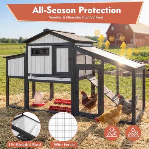 Ketive Chicken Coop with Run, Wooden Outdoor Hen House with 2 Nesting Boxes | Small Backyard Hen House for 1-2 with Predator-Proof Iron Mesh, 2 Perches, Pull-Out Tray, Expandable,Weatherproof Roof,65.3"L - size: 65.3"L x 26.0"W x 39.2"H