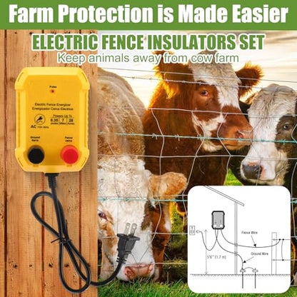 MorningRo Electric Wire Fence Kit, 7 Mile 110VAC 0.35 J Plug in Fence Charger with 3366 FT Polywire, 40 T Post Insulators, 20 Screw in Insulators for Pasture Farm Horse Cattle Poultry Fencing - size: 3366FT, style: 0.35J