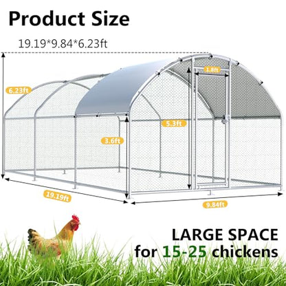 HITTITE Large Metal Chicken Coop with Run, 19.19 x 9.84 x 6.23 ft Walk in Poultry Cage Chicken Run Pen, Dome Roof Outdoor Chicken Runs for Yard with Waterproof & Anti-UV Cover - size: 230.0"L x 118.0"W x 74.7"H