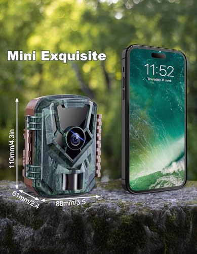 KJK Trail Camera with 32GB Memory Card, 36MP 2.7K Mini Game Camera, 0.1s Trigger, 130° Wide-Angle Motion Activated Night Vision, IP66 Waterproof, 2.0” HD Screen, 3-Shot Burst for Hunting - color: Blue brown