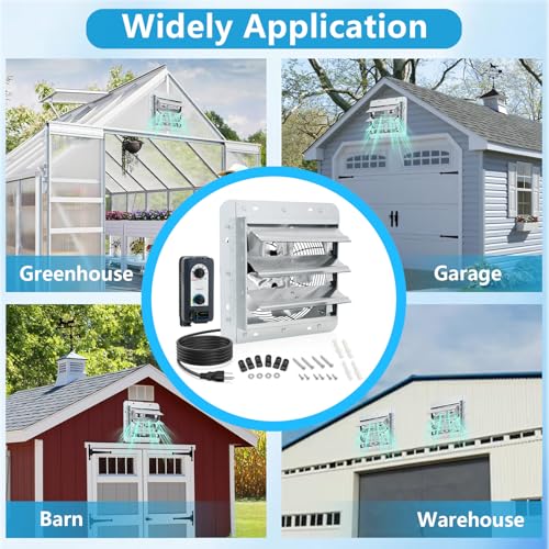 10 inch Shutter Exhaust Fan with Speed & Thermostat Control, 1200 SQ.Ft Coverage Area, 820 CFM, Upgrade Wall Mount Attic Vent Fan for Greenhouse, Garage, Chicken Coops Ventilation Fans - size: 10 inch