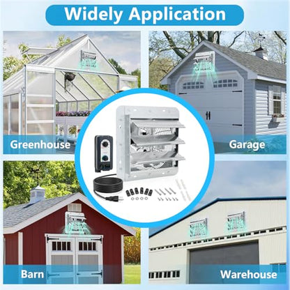 10 inch Shutter Exhaust Fan with Speed & Thermostat Control, 1200 SQ.Ft Coverage Area, 820 CFM, Upgrade Wall Mount Attic Vent Fan for Greenhouse, Garage, Chicken Coops Ventilation Fans - size: 10 inch