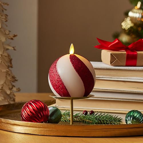 Luminara - Flameless Holiday Crystal Beads Glitter Sphere Candle - Candy Cane Red - Pack of 1-4x4.25 - Auto Timer Built-in 5-Hour Timer Indoor Use - color: Candy Cane Red