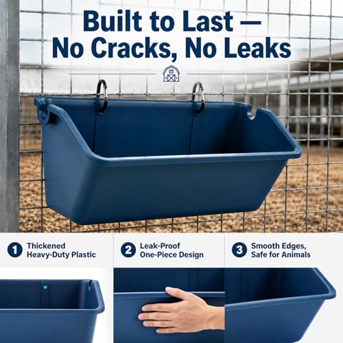 Wenqik 10 Pack Chicken Feeder Waterer Hanging Goat Feeders, 5 Quart Fence Mount Poultry Feed Troughs with Metal Clips and Screws, Livestock Feed Buckets for Sheep Duck Coop, Farm, Geese (Dark Blue) - color: Dark Blue