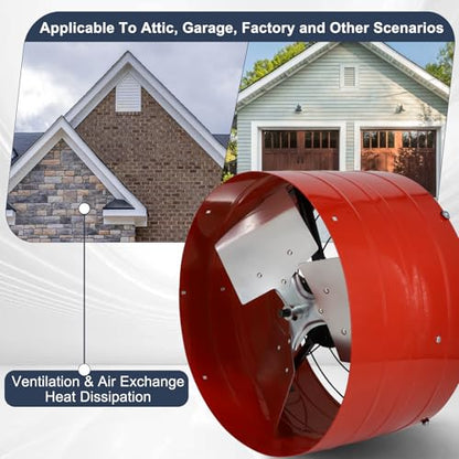 Criditpid 16 Inch Gable Mount Vent Attic Fan, Exhaust Ventilation Fan with Adjustable Thermostat for Gable, Home, Shed, Garage, Portable Building, 3.4A, 1075RPM, 2940CFM, 4200 Sq.Ft Coverage Area, Red - color: 2940CFM