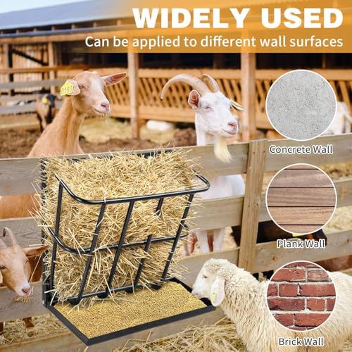 Heavy Duty Steel Hay Feeder - 2 in 1 Wall-Mounted Hay Rack with Detachable Grain Tray for Goat, Sheep, and Livestock Feeding - Ideal for Indoor and Outdoor Use