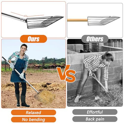 10 Inch Large Metal Chicken Poop Scooper with Adjustable 24–68 Inch Stainless Steel Handle, Heavy Duty Litter Sifting Shovel for Chicken Coop, Cat Litter, Yard, Farm Cleaning Tool