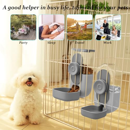 Kenond Hanging Automatic Food Water Dispenser, 35oz Rabbit Feeder Guinea Pig Water Bottle Feeder for Ferret Guinea Pig Rabbit Bunny Cage Accessories(Gray) - color: Gray Waterer and Feeder