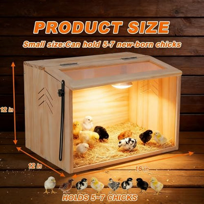 Chicken Brooder Box for Chicks & Quail,Pine Wood.16 Lx12 Wx12 H, Ducks,Chicken Coop,Quail cage,2 Washable Liners,Adjustable Temperature Control.