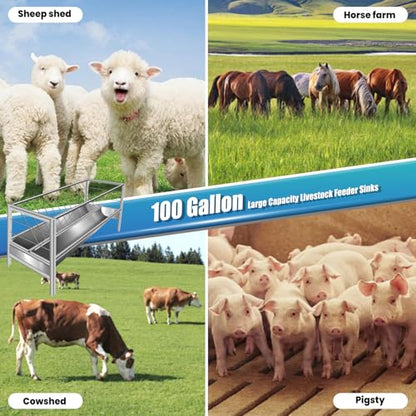 Stainless Steel Hay Feeder, 100 Gallon Capacity Weather-Resistant and Rust-Proof Large-Capacity Dry/Wet Hay and Grain Feeder Dimensions: 63 x 27.5 x 35.4in Outdoor Hay Rack Feeder for Farms and Barns