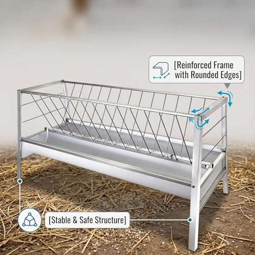 Dual-Functional Hay Feeder for Goats Up to Feed 14 Livestocks, 92 Gallon Heavy-Duty Goat Feeders with Sturdy Frame and Material, Horse Sheep Goat Mineral Feeder Lasting-Use in Outdoors&Farms