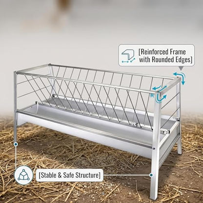 Dual-Functional Hay Feeder for Goats Up to Feed 14 Livestocks, 92 Gallon Heavy-Duty Goat Feeders with Sturdy Frame and Material, Horse Sheep Goat Mineral Feeder Lasting-Use in Outdoors&Farms