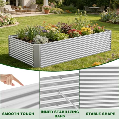2 Pcs 8 x 4 FT x 1.5 FT Galvanized Steel Raised Garden Bed – Outdoor Planter Box for Root Vegetables, Herbs & Flowers, Large Metal Garden Beds for Backyards, Terraces and Balconies - size: 8 x 4 FT x 1.5 FT