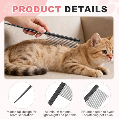 Grooming Pet Comb, 7.2Inch Dog Rat Tail Comb with Rounded Ends Cat Hair Trimmer Combs Knots Mats Loose Hair Removal (Black), Intended for Small Dog Cat - color: Black
