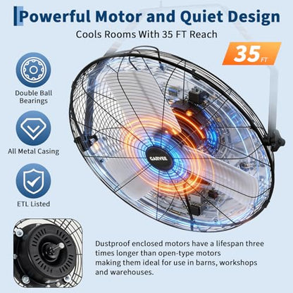 Garvee 18 Inch Wall Mount Fan, 3500 CFM 3 Speeds High Velocity Industrial Fan with 360° Tilt Head, IP44 Waterproof Heavy-Duty Aluminum Blades for Workshop, Warehouse, Greenhouse, Commercial - size: 18 Inch