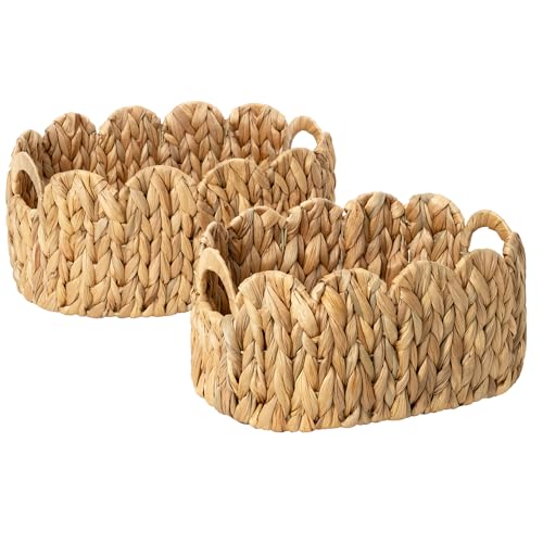 StorageWorks Scalloped Wicker Basket, Woven Baskets for Storage, Rattan Baskets with Handles, Water Hyacinth Basket for Organizing and Decor, 2 Pack - color: Natural(Water Hyacinth), size: 16¼" L x 11" W x 7" H