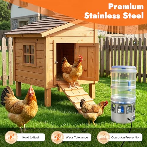 Chicken Water Heater 5 Gal, Heated Poultry Waterer Bowl for Ducks Geese | 80W Adjustable Temperature 32-122°F, Stainless Steel with LED Display & 9 Drinking Windows for Outdoor Livestock