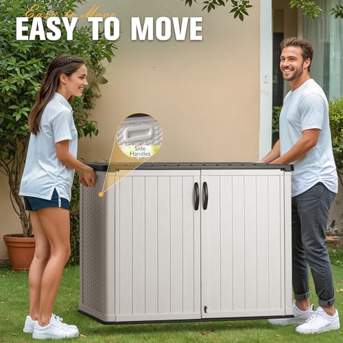 Greesum Outdoor Horizontal Storage Sheds 26 Cu.ft Resin Large Storaged Box Weather Resistance, Without Shelf, Easy to Assemble, Prefect for Garden, Patios, Backyards, White