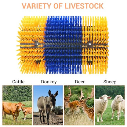 Livestock Scratching Brush 2 Pcs, Heavy Duty Horse Brush with Mounting Screws, Itch Relief & Grooming for Cattle Goat Pig Cow, Farm Animal Back Scratcher, Blue & Yellow - color: Blue yellow 2