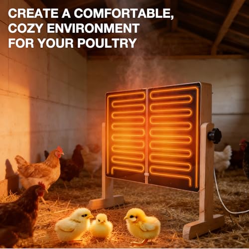 Foldable Chicken Coop Heater, 120W Waterproof Radiant Heater with Dual Plates, Adjustable Temp 70–190℉ for Winter Chicks - color: Wood