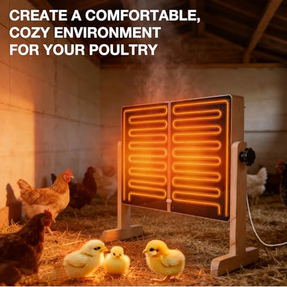 Foldable Chicken Coop Heater, 120W Waterproof Radiant Heater with Dual Plates, Adjustable Temp 70–190℉ for Winter Chicks - color: Wood
