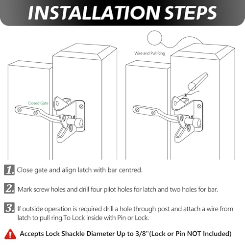 Self-Locking Gate Latch for Wooden Fence Heavy Duty, Automatic Gravity Lever Gate Latches with Longer Fasteners & Pull String for Garden, Outdoor Farm Garden Yard