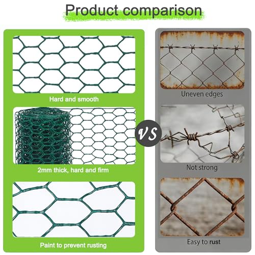 Chicken Wire,16.14 x 157 Inch Floral Chicken Wire for Floral Arrangements Green Mesh Netting 0.6inch Hexagonal Polyvinyl Chloride Coated Net, Fits for Handicrafts, Garden Fence, and Plant Protection