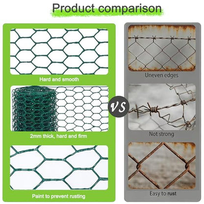 Chicken Wire,16.14 x 157 Inch Floral Chicken Wire for Floral Arrangements Green Mesh Netting 0.6inch Hexagonal Polyvinyl Chloride Coated Net, Fits for Handicrafts, Garden Fence, and Plant Protection
