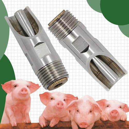 Pig Nipple Waterer for Barrel kit,Stainless Steel Automatic Pig Nipple Waterer, Hog Drinker Feeder with Water Tank Connector Kit,Hog Water Nipples for Pig Goat Waterer System (Silvery, 5 PCS)
