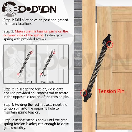 14" Gate Spring Self Closing Heavy Duty Door Springs to Close Door, Adjustable Tensioner Automatic Gate Closure, Gate Spring for Wooden Gate, Vinyl Fence, Steel Door(Black, 1 Pack) - size: 14 Inch