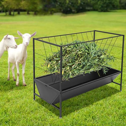 Pasture Hay Feeder, 50 Gallon Hay Feeder for Goats Large Capacity Livestock Feeder with 30 Gallon Feed Pan Heavy Duty Feed Trough for Goats Horses Sheep Pigs Cattle 42.9" Width