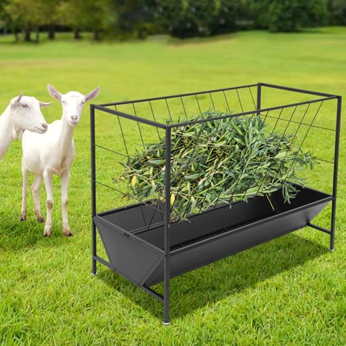 Pasture Hay Feeder, 50 Gallon Hay Feeder for Goats Large Capacity Livestock Feeder with 30 Gallon Feed Pan Heavy Duty Feed Trough for Goats Horses Sheep Pigs Cattle 42.9" Width