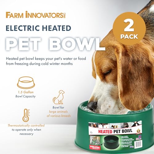 Farm Innovators Heated Pet Water Bowl, 60W Heated Water Dish - 1.5 Gallon Plastic Watering Station with Anti-Chew Cord Protector for Dogs & Cats - size: 6 Qt