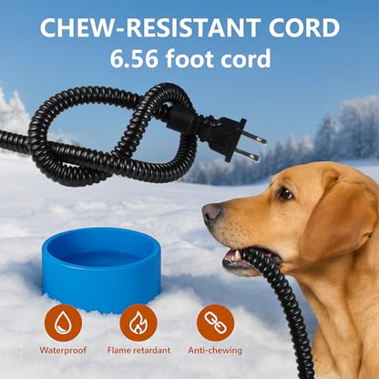 Heated Water Bowl for Dog Cat, Outdoor Warming Animals Bowl with Chew Resistant Power Cord, Waterproof Heat Pet Bowl Smart Uniform Heating in Winter Antifreeze for Chicken Duck,108 fl oz