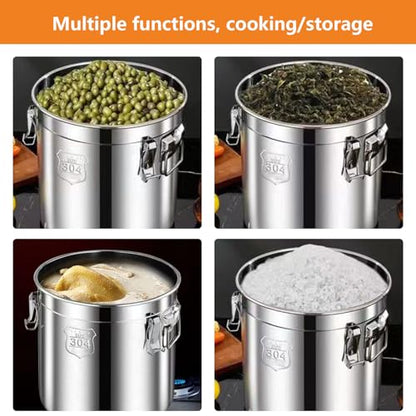 Milk Barrel, 304 Stainless Steel Airtight Canister Milk Can with Lid Airtight Barrel Grain Containers Bucket Storage Containers for Kitchen,25 * 25Cm,35 * 35Cm - size: 35*35cm