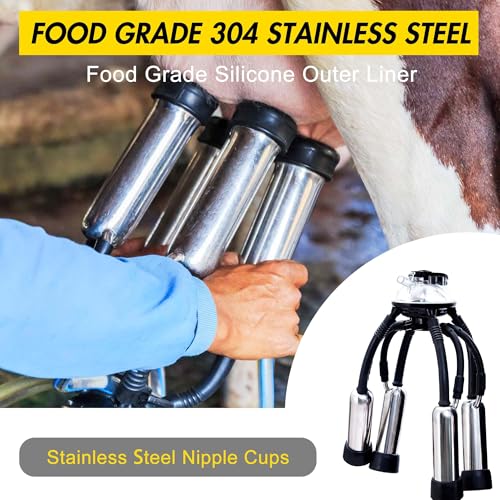 Portable Cow Milking Machine, Electric Milker with 25L Stainless Steel Bucket, 45–50 KPA Vacuum Milking Equipment for Small Farms, Silicone Cups & Tubes for Cows and Goats