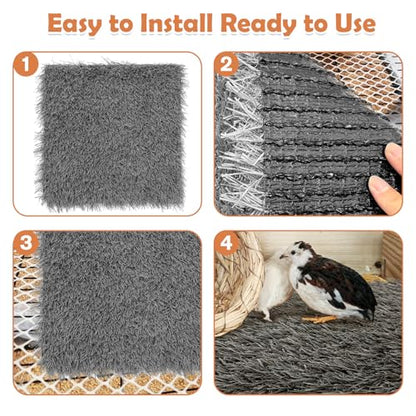 Hamiledyi Chicken Nesting Pads 4 Pcs Washable and Reusable Nesting Pads for Chicken Coop Artificial Grass Rug Carpet Synthetic Turf Mat Garden Lawn Bedding for Chicken Hen Small Pets(Grey, 12"x12") - size: 4 Pcs Grey