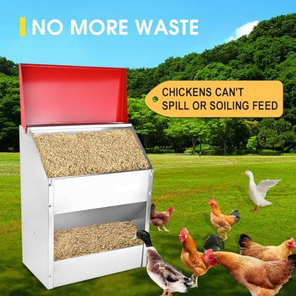 11.5-55lbs Galvanized Chicken Feeder - Rat Proof Poultry Feeder with Lid Weatherproof Outdoor Coop Food Dispenser (30lbs 13.8x8.3x17.7in) - size: 30lbs 13.8x8.3x17.7in