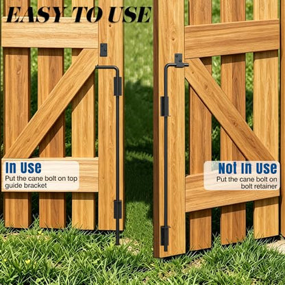 Heavy Duty Cane Bolt Gate Drop Rod, 36" Black Gate Latches Hardware for Wood Fence/Metal/Vinyl/Double Gates, Outdoor Gate Ground Latch Drop Rod with Mounting Screws, 1 Pack - size: 36 Inch