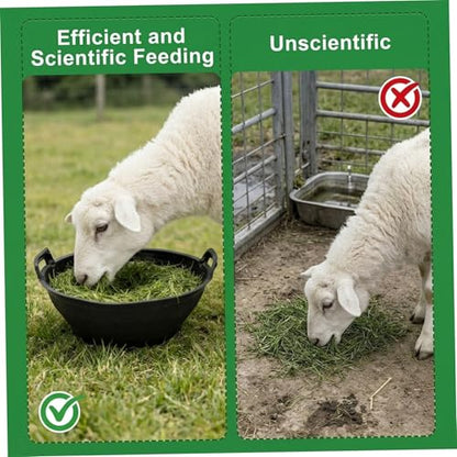 2-Pack Rubber Feed Pan, Plastic Horse Feed Pan with Handle, Thick & Stackable Animal Feeding Buckets for Horses Goats Chickens (15.4 Inch)