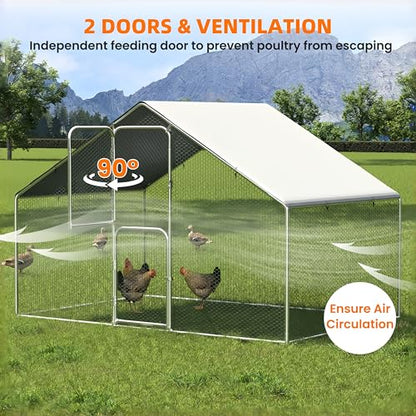 UDPATIO Large Metal Chicken Coop Walk in 6-10 Chicken Run House | Heavy Duty Outdoor Poultry with Protective Cover for Ducks, or Rabbits | Predator-Proof & Weather-Resistant - size: 120.0"L x 72.0"W x 72.0"H